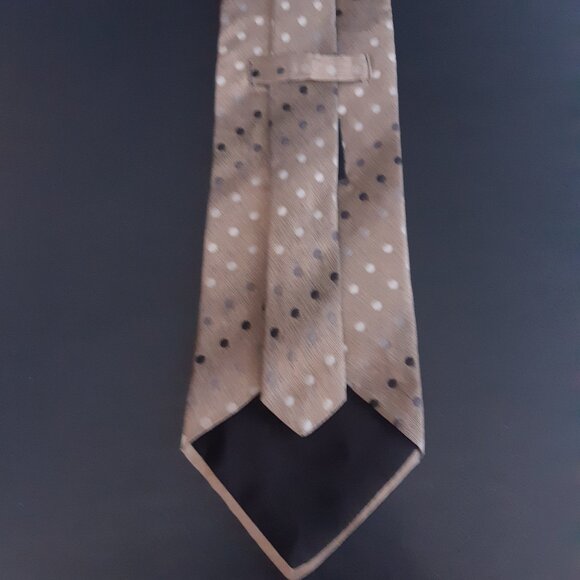 Y2K Vintage Massimo Silk Tie Taupe with Grey & White Diagonal Polka Dots - Picture 5 of 8